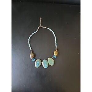 Yousi Faux Turquoise Silver Necklace Beaded Boho Southwestern Chunky Nugget 18"